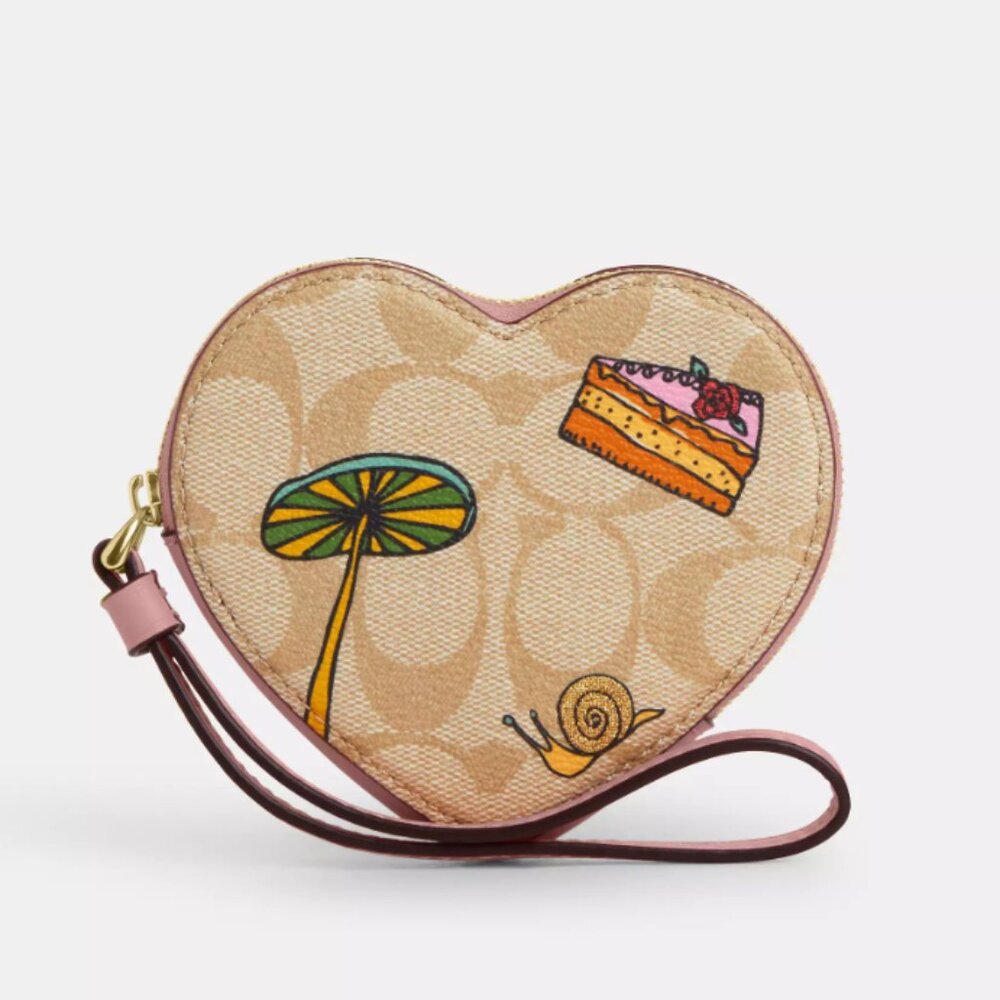 $150 NEW Coach X Observed By Us Heart Coin Case Signature Canvas Cake Mushroom